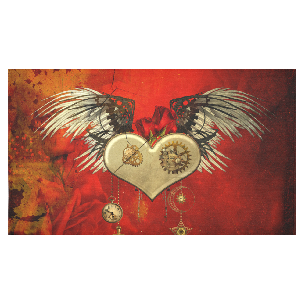 Steampunk heart, clocks and gears Cotton Linen Tablecloth 60"x 104"