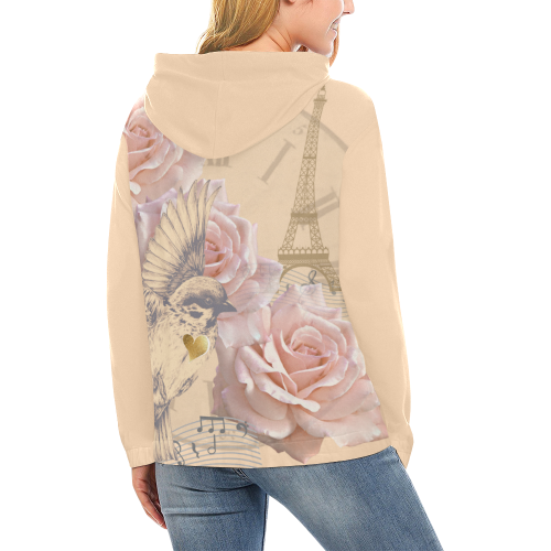 Vintage Paris All Over Print Hoodie for Women (USA Size) (Model H13)
