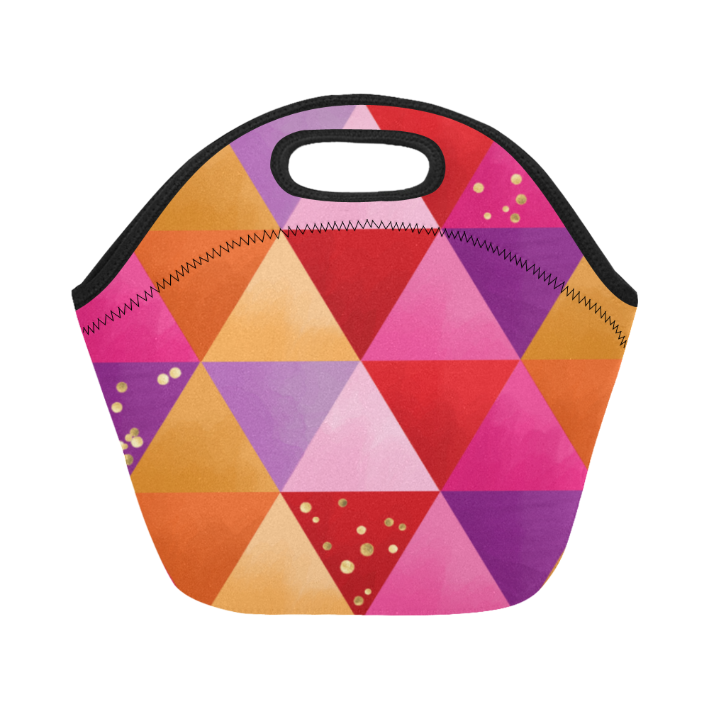 Triangle Pattern - Red Purple Pink Orange Yellow Neoprene Lunch Bag/Small (Model 1669)