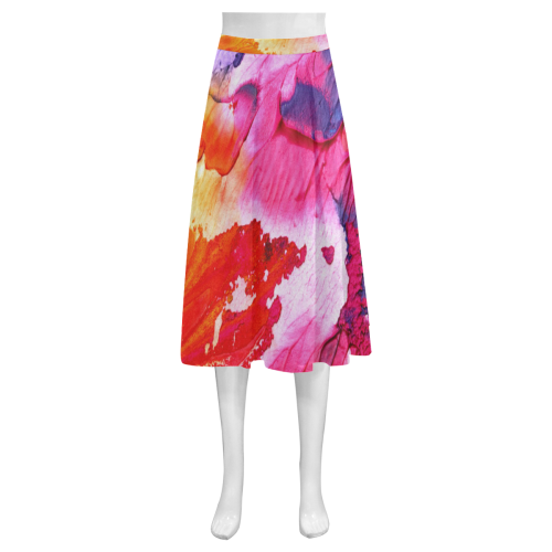 Red purple paint Mnemosyne Women's Crepe Skirt (Model D16)