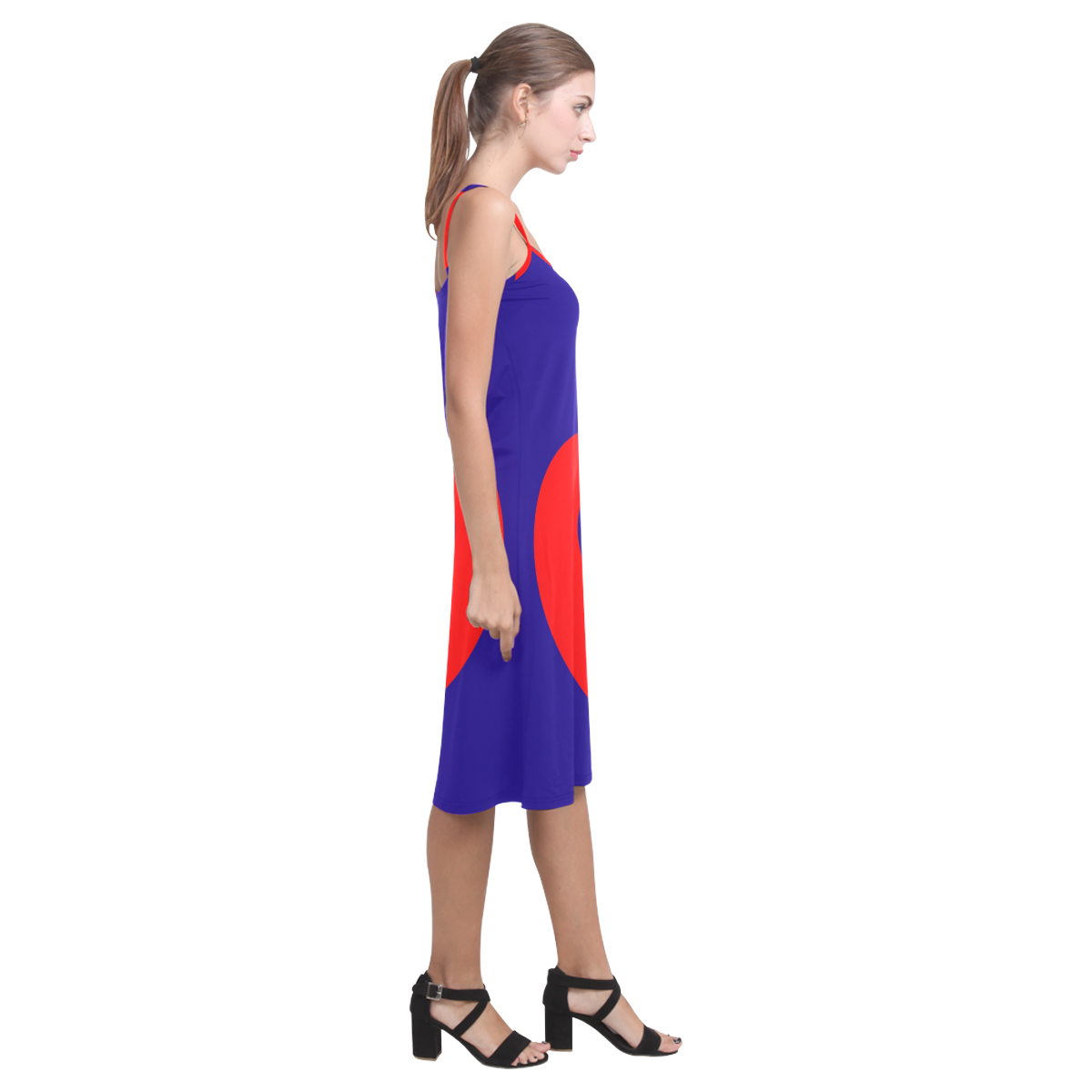 Mod Hippie Red and Blue Curlicue Swirls Alcestis Slip Dress (Model D05)