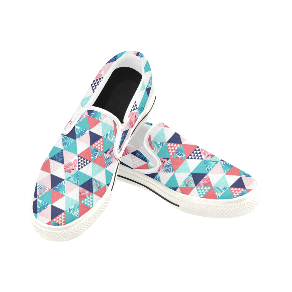 Flamingo Triangle Pattern Slip-on Canvas Shoes for Kid (Model 019)