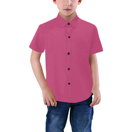 Color Solid Pink Peacock Boys' All Over Print Short Sleeve Shirt (Model T59)