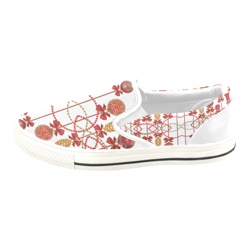 Red and Gold Christmas Ornaments Women's Slip-on Canvas Shoes/Large Size (Model 019)