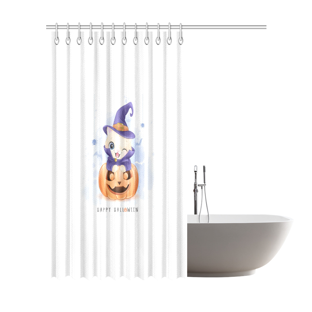 Happy Halloween Cute Witch Kitty Shower Curtain 72"x84"