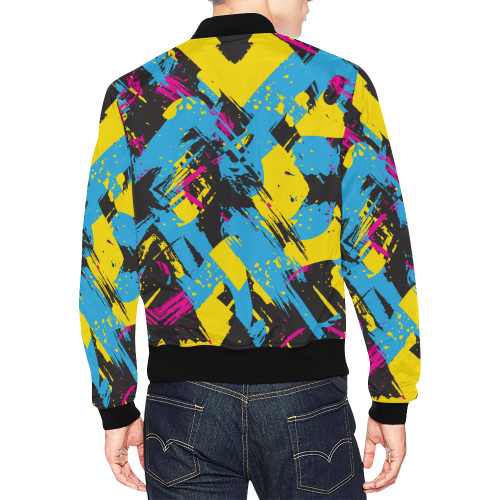 Colorful paint stokes on a black background All Over Print Bomber Jacket for Men (Model H19)