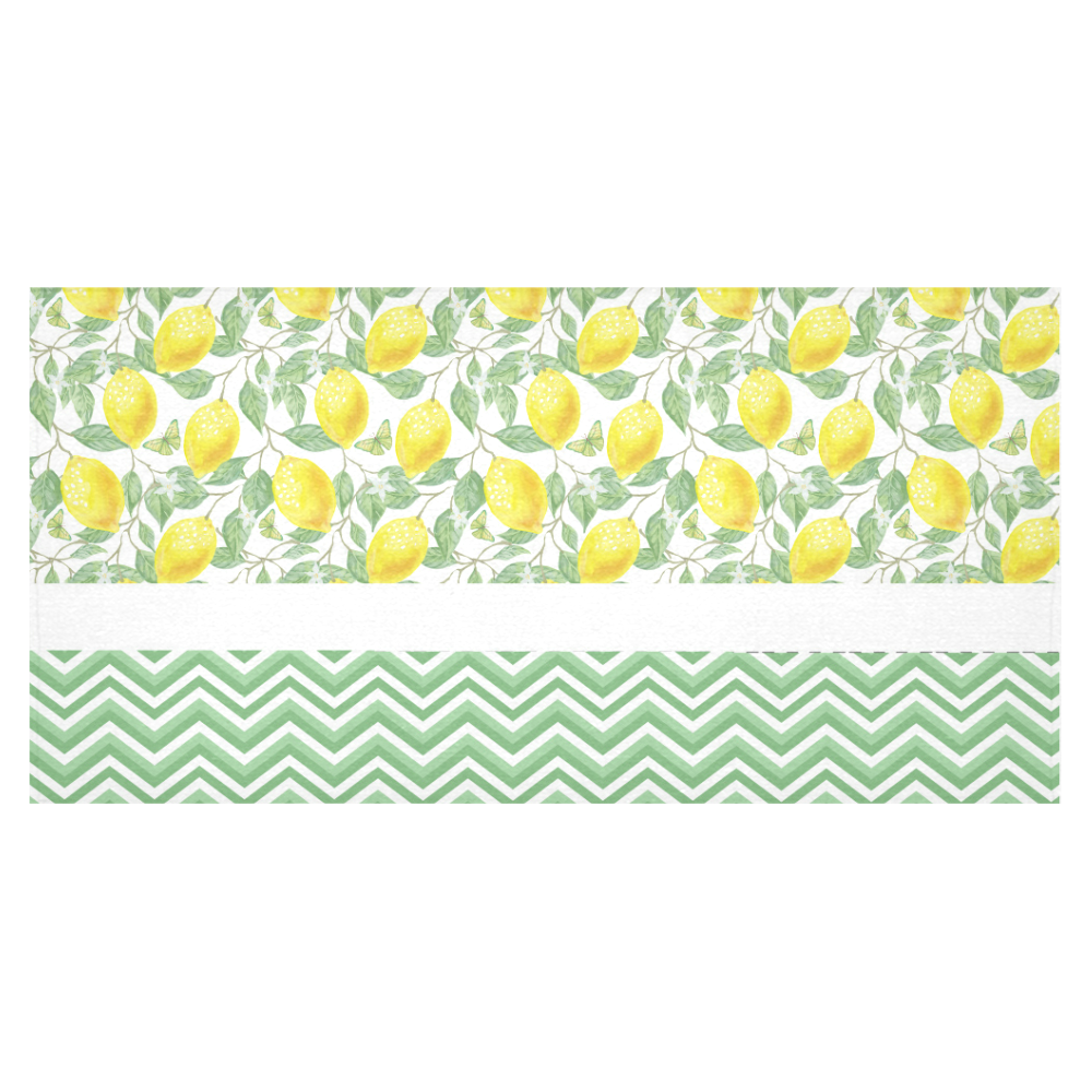 Lemons With Chevron Cotton Linen Tablecloth 60"x120"