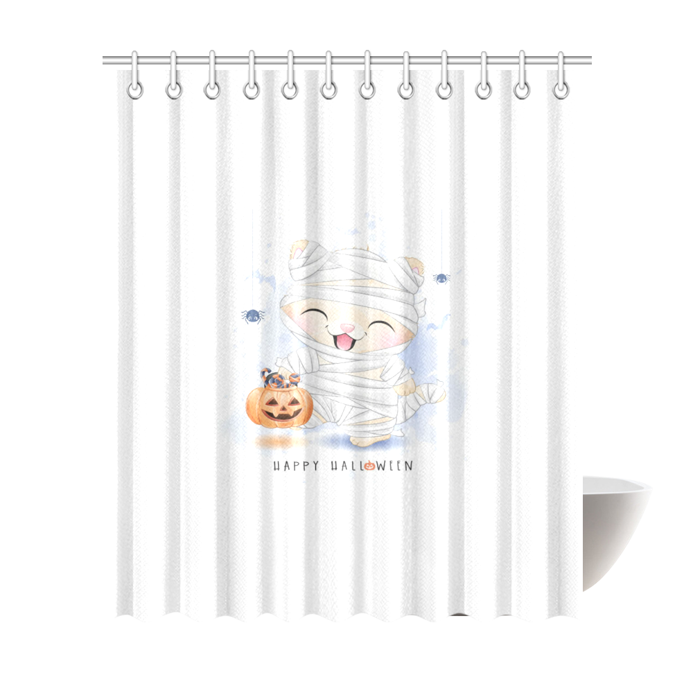 Happy Halloween Cute Mummy Kitty Shower Curtain 72"x84"