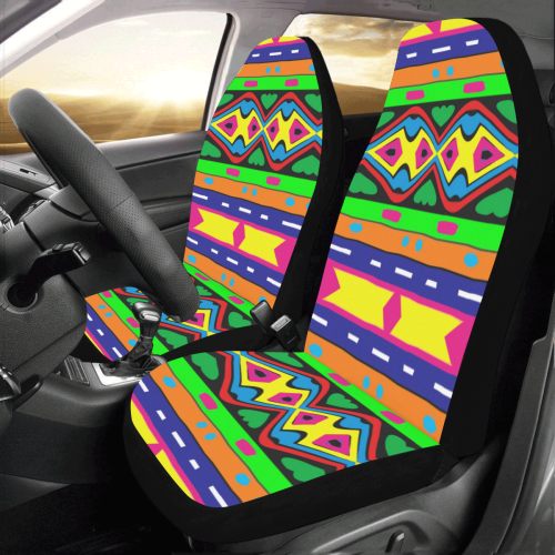 Distorted colorful shapes and stripes Car Seat Covers (Set of 2)