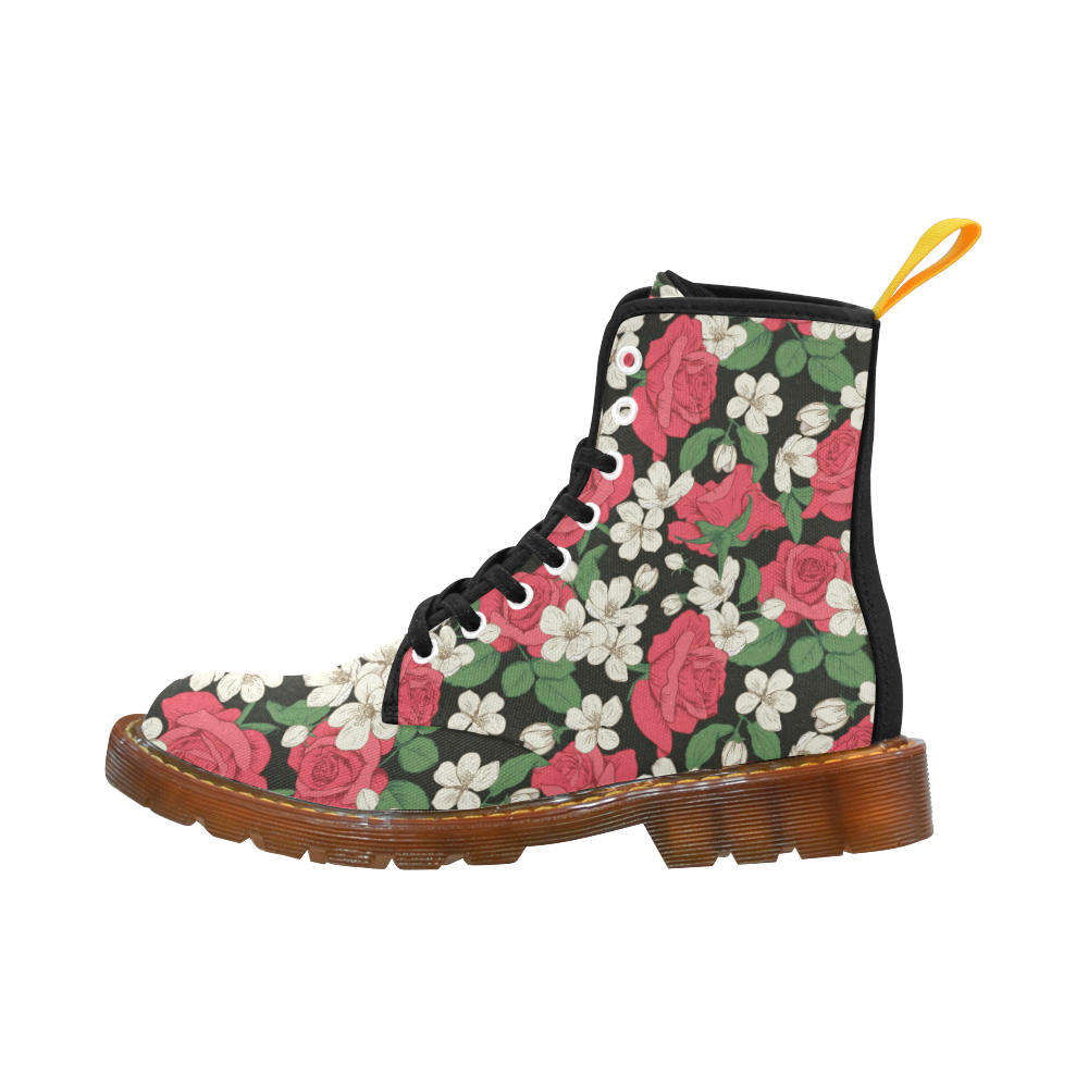 Pink, White and Black Floral Martin Boots For Women Model 1203H