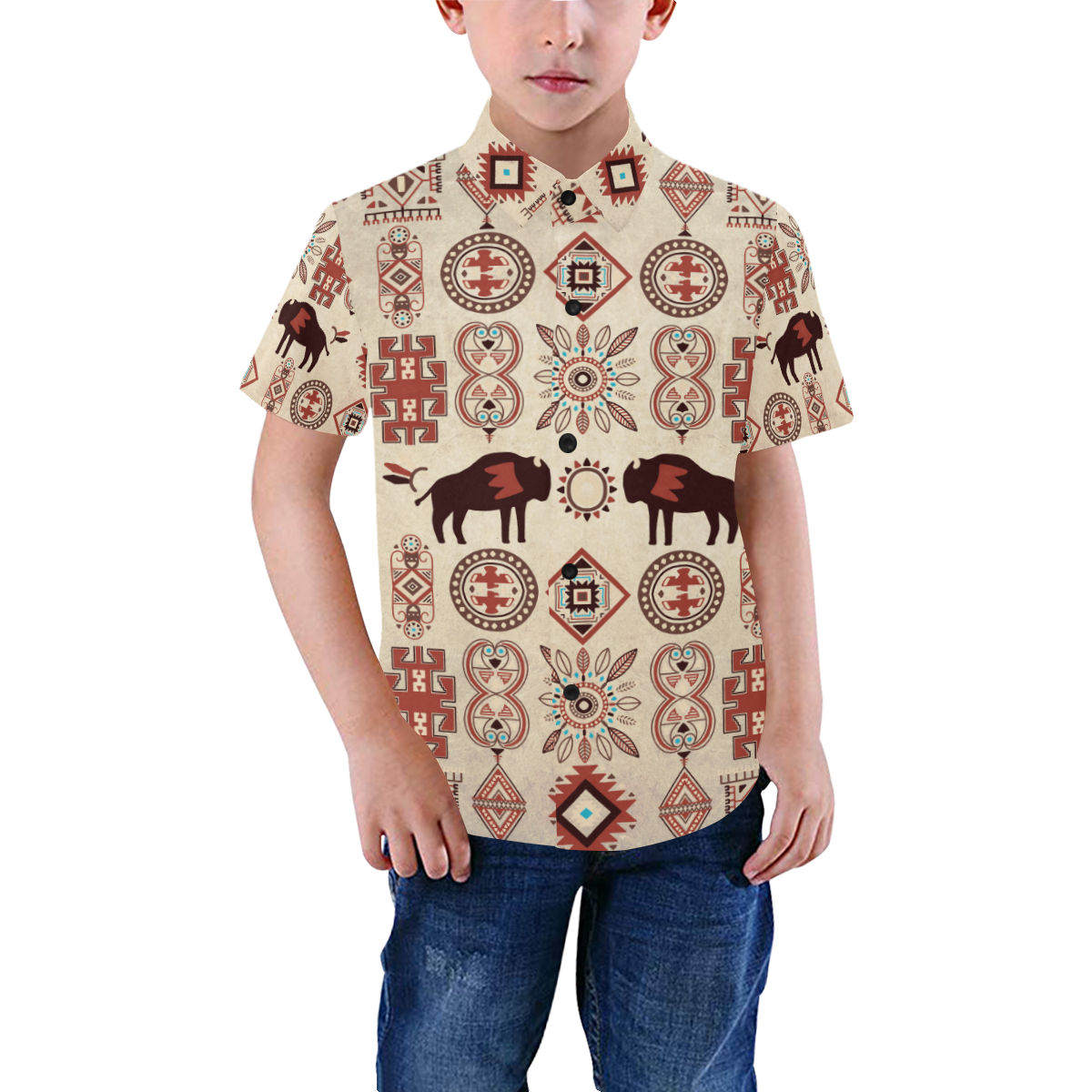 American Native Buffalo Boys' All Over Print Short Sleeve Shirt (Model T59)