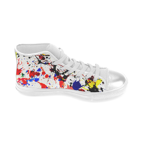 Blue & Red Paint Splatter - White Women's Classic High Top Canvas Shoes (Model 017)