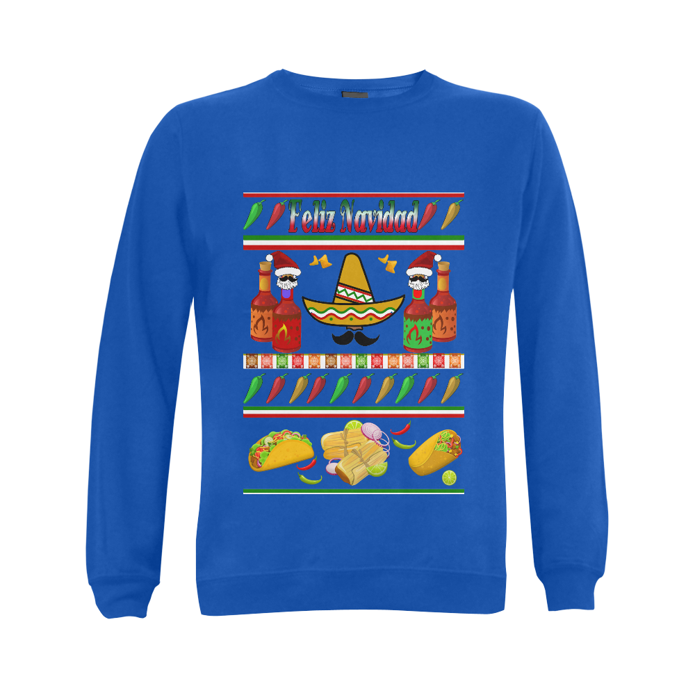 Feliz Navidad Ugly Sweater Blue Gildan Crewneck Sweatshirt(NEW) (Model H01)