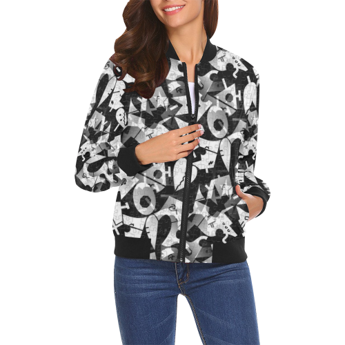 Black and White Pop Art by Nico Bielow All Over Print Bomber Jacket for Women (Model H19)