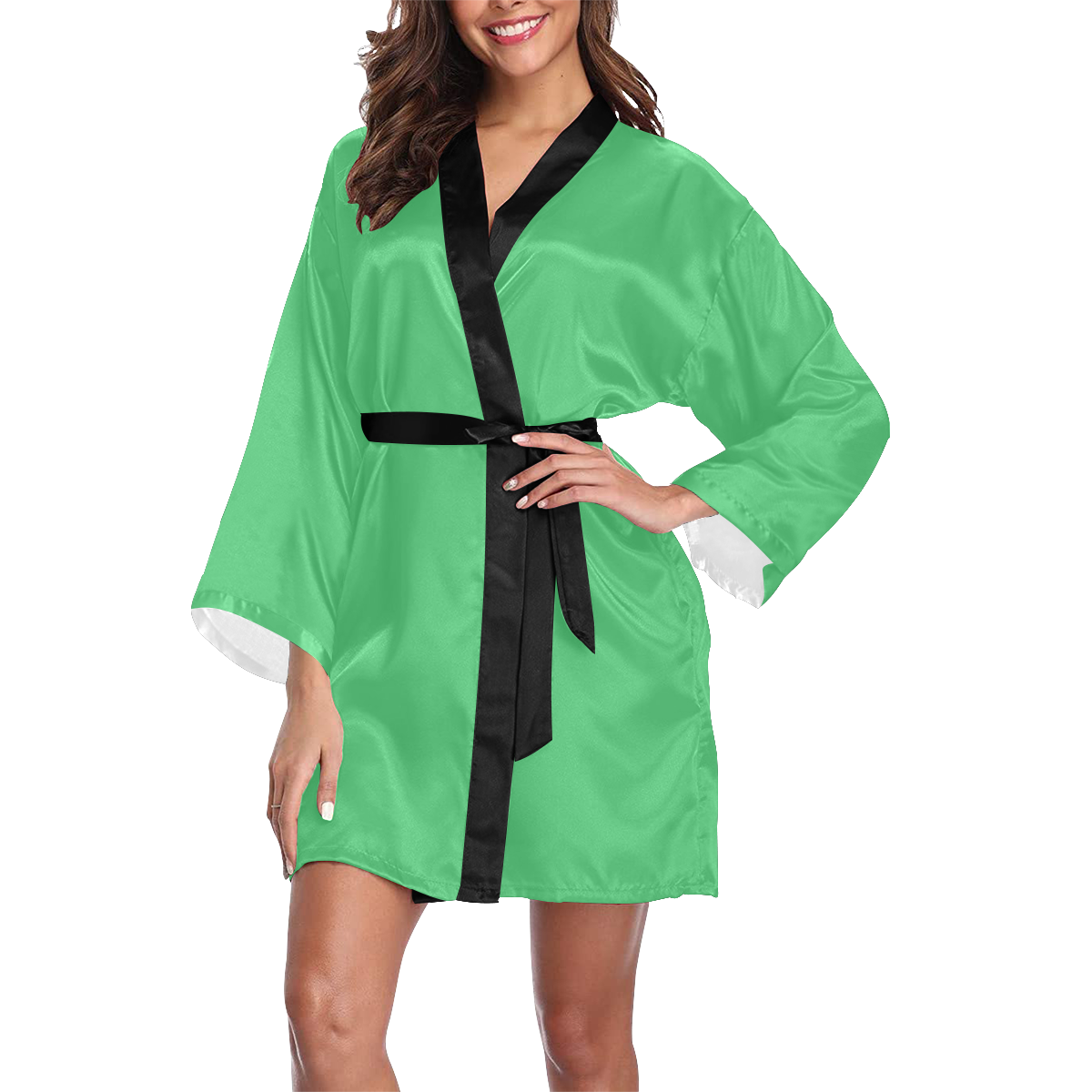 color Paris green Long Sleeve Kimono Robe
