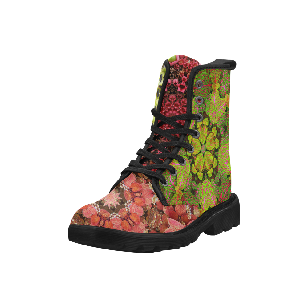botanical boots green red Martin Boots for Women (Black) (Model 1203H)