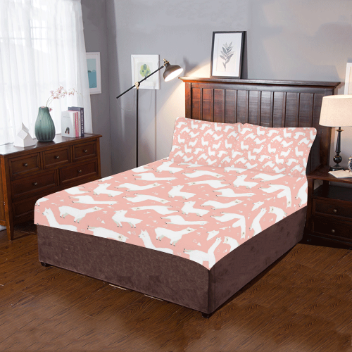 Pink Llama Pattern 3-Piece Bedding Set