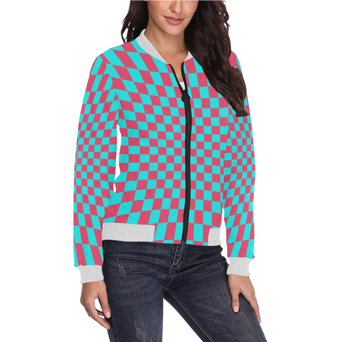 CHECKERBOARD 422A All Over Print Bomber Jacket for Women (Model H36)
