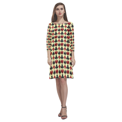 Black and Red Poker Casino Card Shapes on Yellow Rhea Loose Round Neck Dress(Model D22)