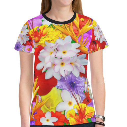 Exotic Flowers Colorful Explosion New All Over Print T-shirt for Women (Model T45)