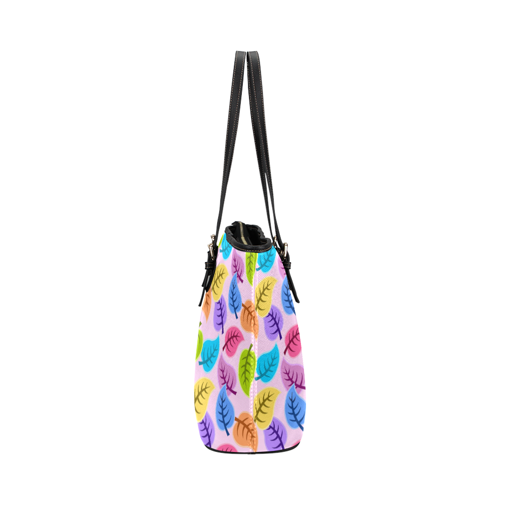 colorful leaves Leather Tote Bag/Large (Model 1651)