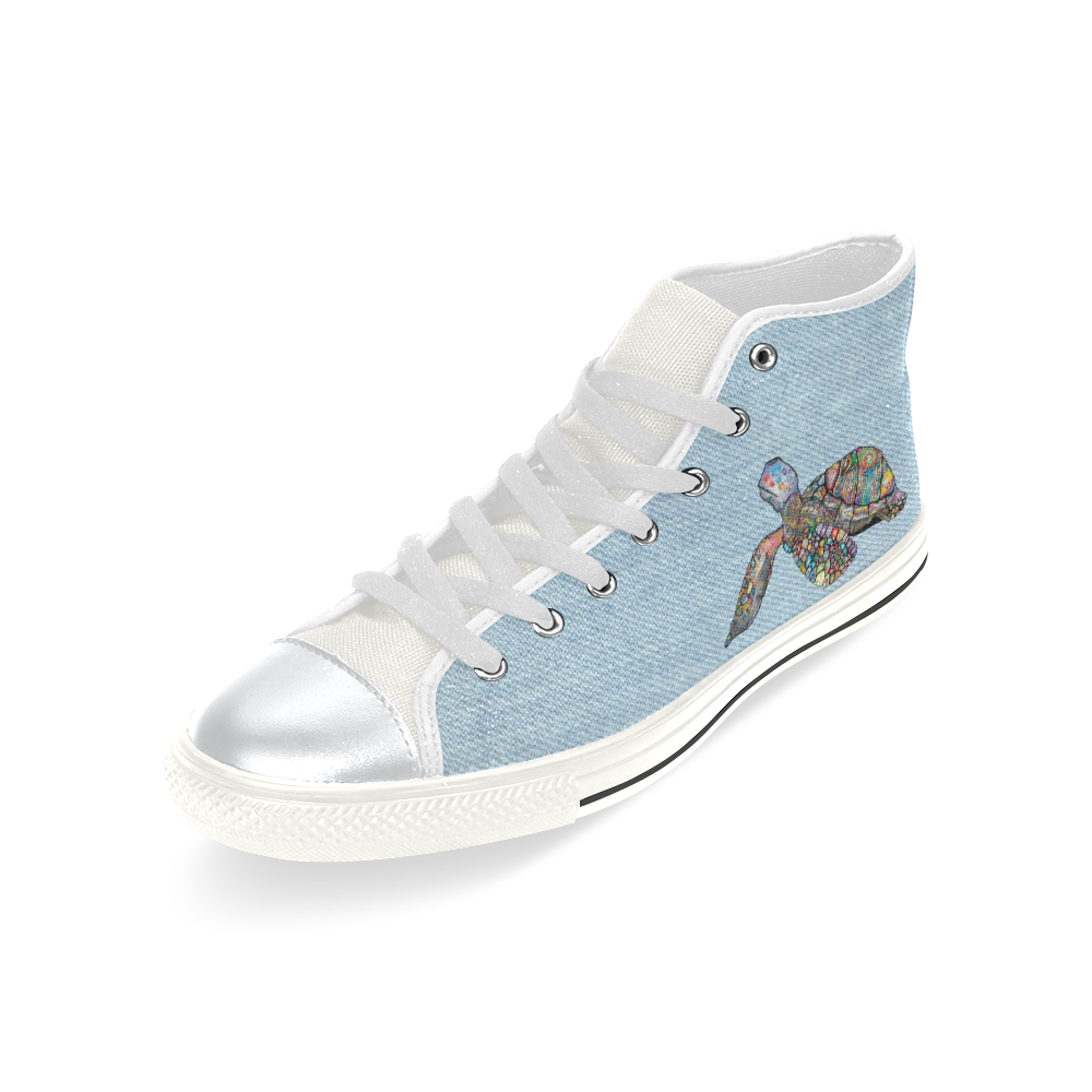 Sea Turtle 2 White High Top Canvas Shoes for Kid (Model 017)