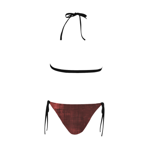 Red Grunge Buckle Front Halter Bikini Swimsuit (Model S08)
