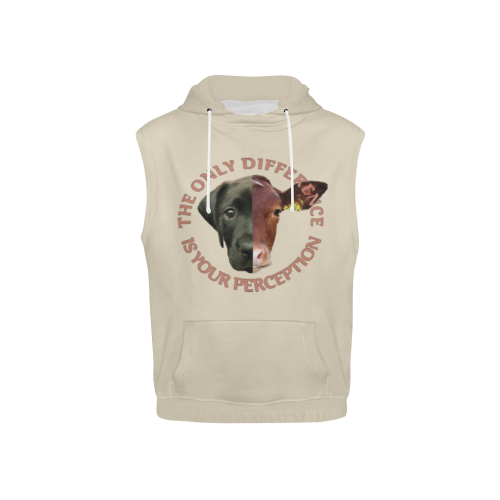 Vegan Cow and Dog Design with Slogan All Over Print Sleeveless Hoodie for Kid (Model H15)