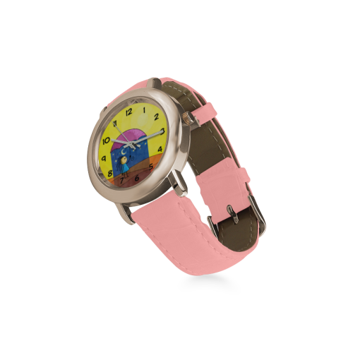 We Only Come Out At Night Women's Rose Gold Leather Strap Watch(Model 201)