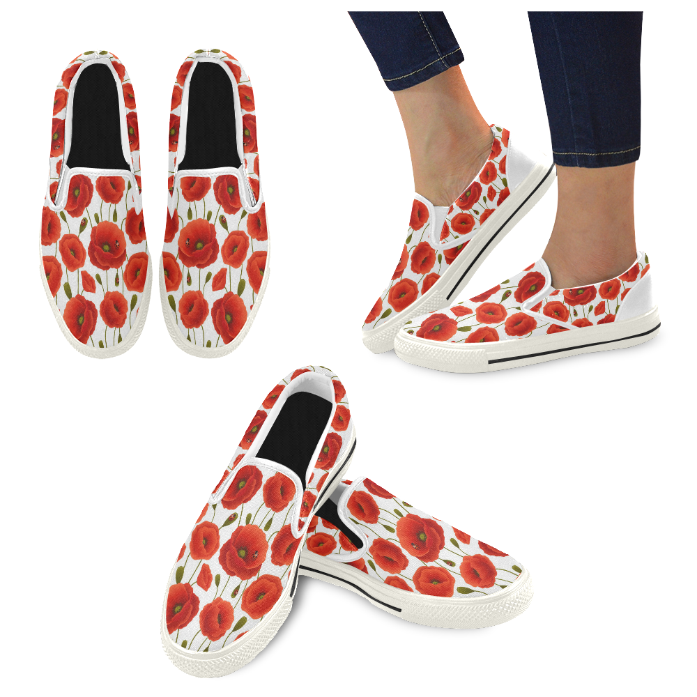 Poppy Pattern Women's Unusual Slip-on Canvas Shoes (Model 019)