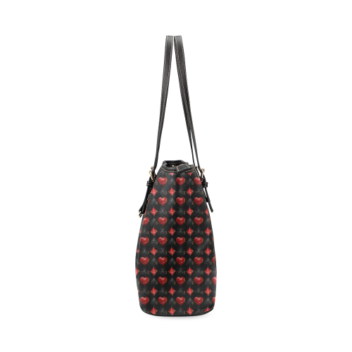 Las Vegas Black and Red Casino Poker Card Shapes on Black Leather Tote Bag/Small (Model 1640)