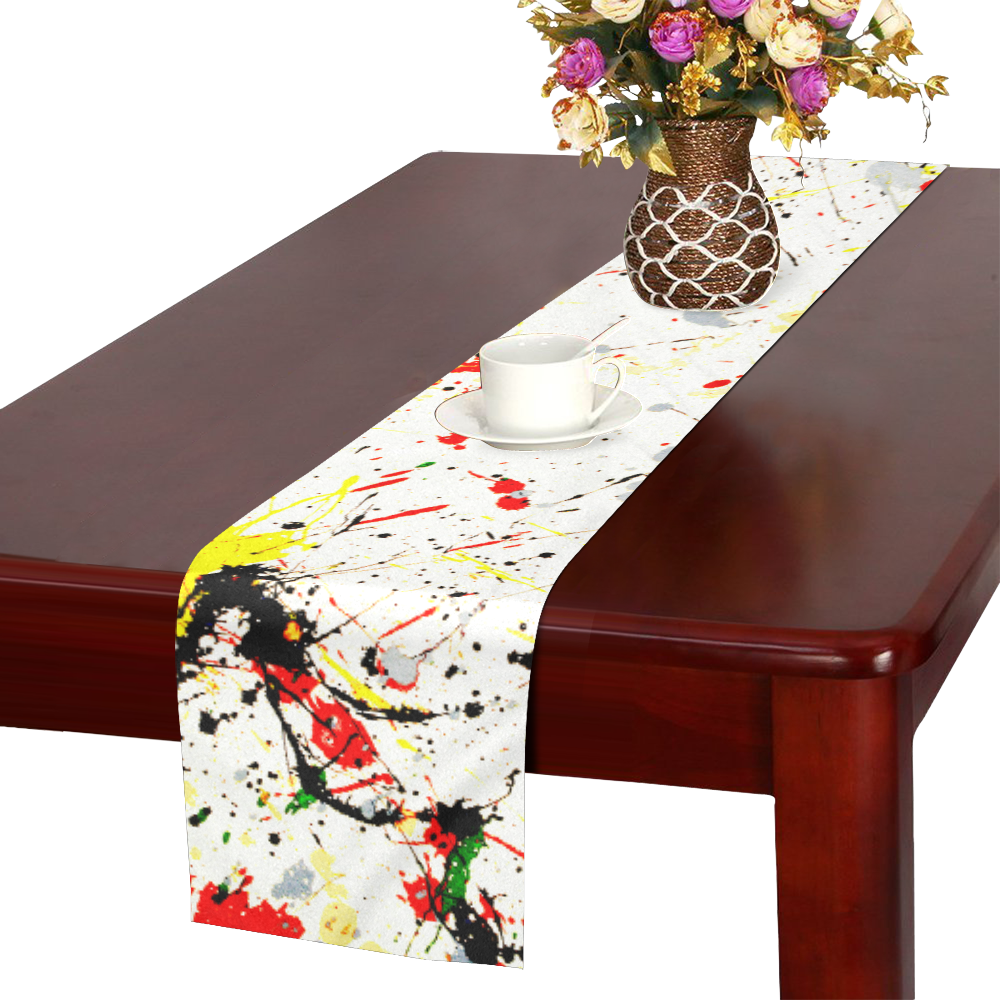 Yellow & Black Paint Splatter Table Runner 14x72 inch