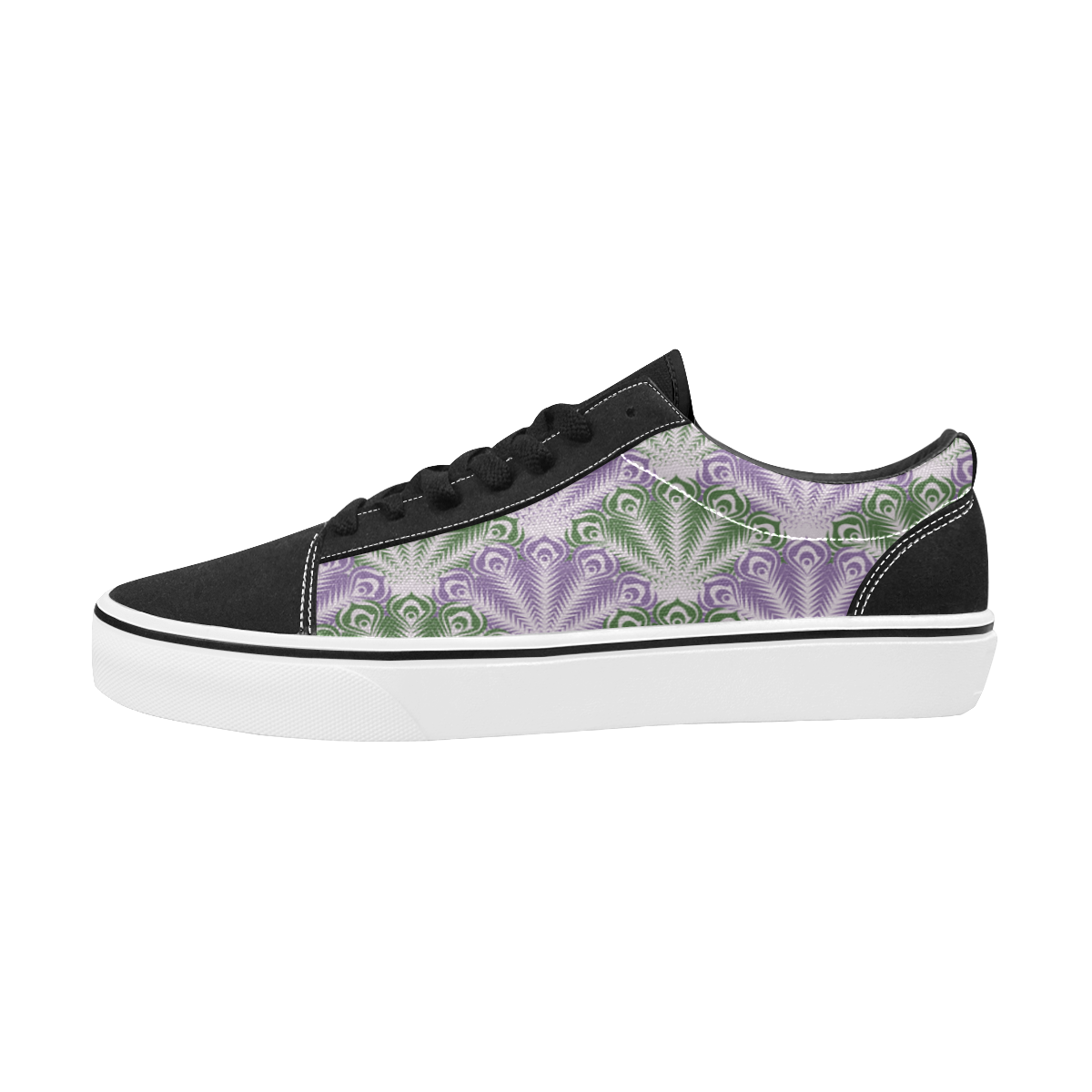 vintage scallop violet green pattern Men's Low Top Skateboarding Shoes (Model E001-2)