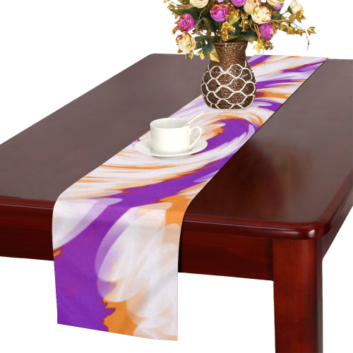 Purple Orange Tie Dye Swirl Abstract Table Runner 16x72 inch