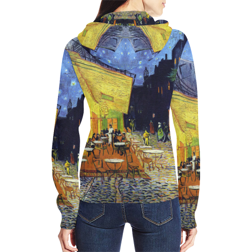 Vincent Willem van Gogh - Cafe Terrace at Night All Over Print Full Zip Hoodie for Women (Model H14)