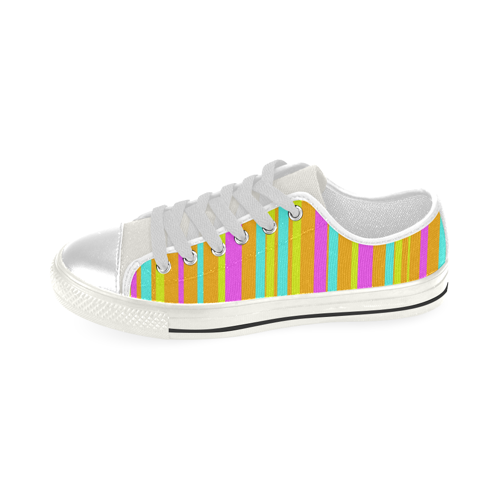 Neon Stripes  Tangerine Turquoise Yellow Pink Men's Classic Canvas Shoes (Model 018)