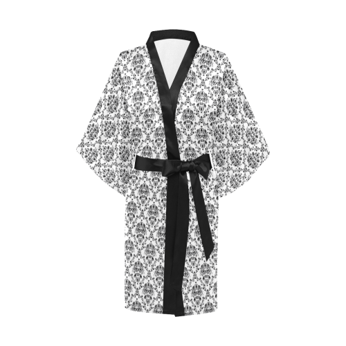 Black and White Damask Kimono Robe
