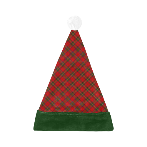 Christmas Red Tartan Plaid Pattern Green Trim Santa Hat
