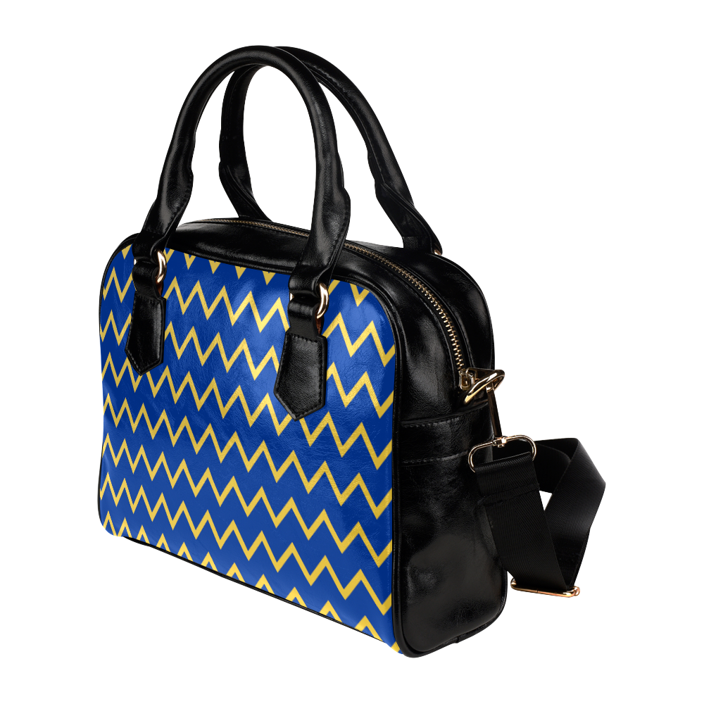 Chevron Jaune/Bleu Shoulder Handbag (Model 1634)