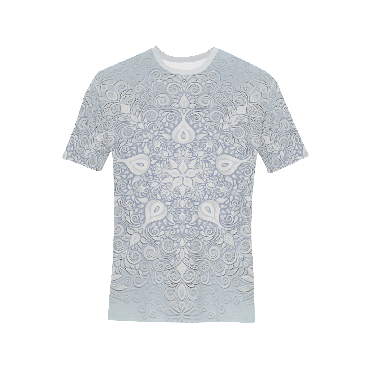 White and Blue Watercolor Mandala Pattern Men's All Over Print T-Shirt (Solid Color Neck) (Model T63)