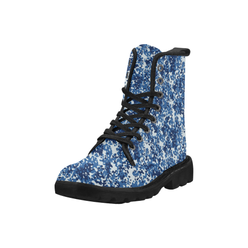 Digital Blue Camouflage Martin Boots for Women (Black) (Model 1203H)