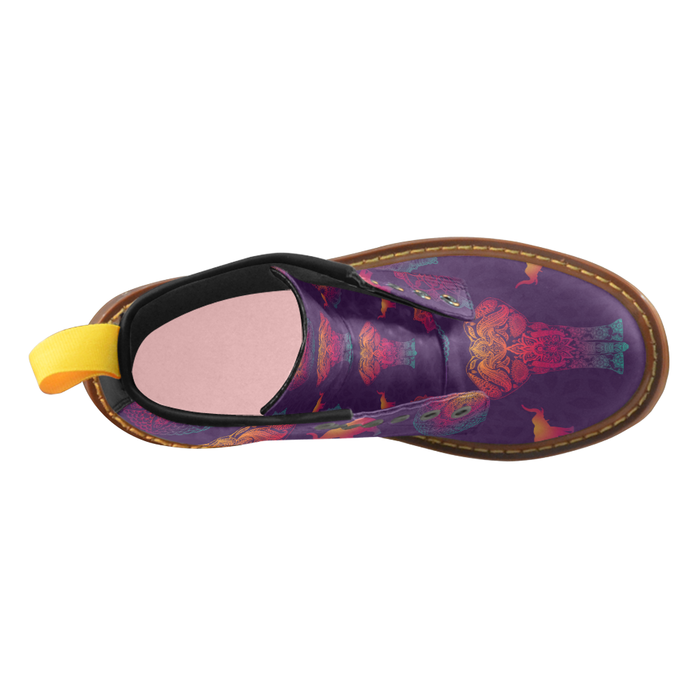 Colorful Elephant Mandala High Grade PU Leather Martin Boots For Women Model 402H