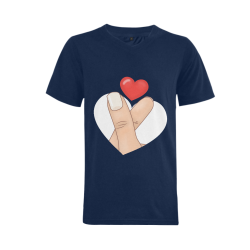 Finger Heart / Blue Men's V-Neck T-shirt (USA Size) (Model T10)