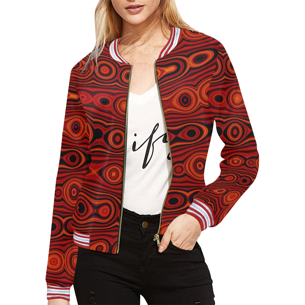 Brown Abstract Pattern All Over Print Bomber Jacket for Women (Model H21)