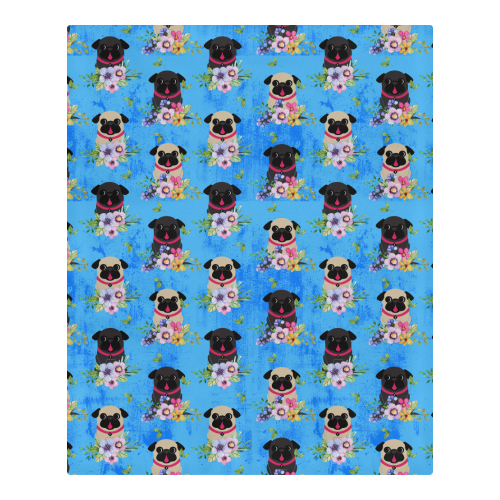 Pugs In Flowers - Black 3-Piece Bedding Set