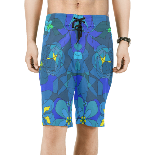 Abstract Blue Floral Design 2020 Men's All Over Print Board Shorts (Model L16)