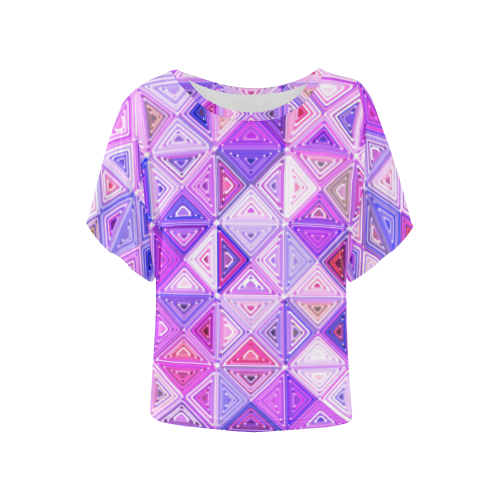 Colorful Geometric Pattern Women's Batwing-Sleeved Blouse T shirt (Model T44)