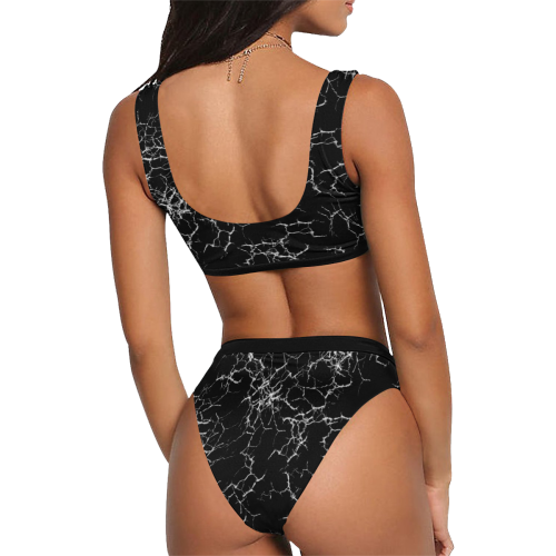 Black Grunge Sport Top & High-Waisted Bikini Swimsuit (Model S07)