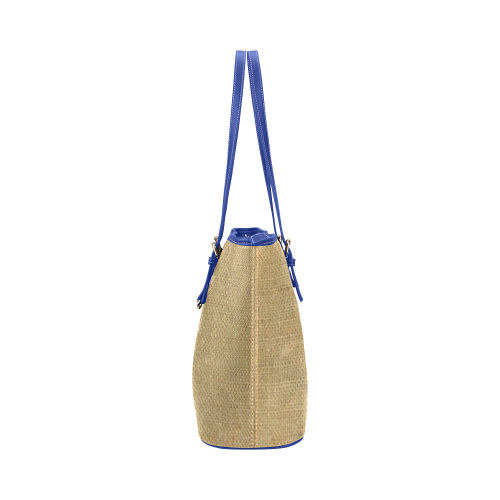 Burlap Coffee Sack in blue Leather Tote Bag/Large (Model 1651)