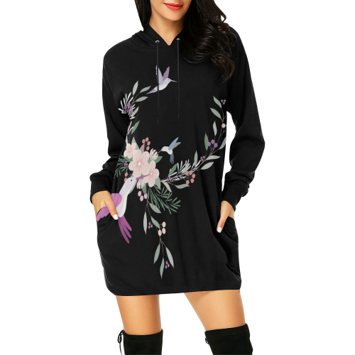 Nature Animals - The Spring Of Hummingbirds All Over Print Hoodie Mini Dress (Model H27)